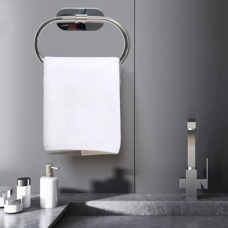 HouseAid Self Adhesive Towel Ring for Bathroom, Stainless Steel Adhesive Hand Towel Holder, No Drilling Modern Hand Towel Hanger, Polished Chrome - Image 2